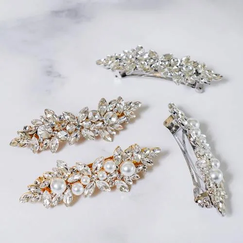バレッタ ヘアクリップ ヘアアクセサリー 結婚式 浴衣 ママ パール 髪留め まとめ髪 キュービックジルコニア ビジュー ヘアアレンジ お呼ばれ 大人 華やか ゴールド シルバー ロングセラー