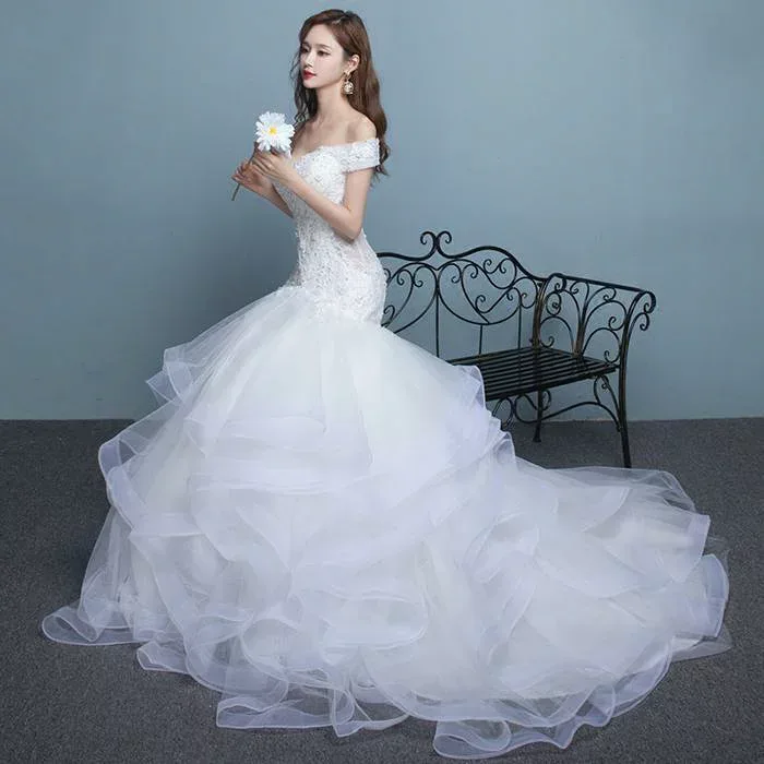 ウェディングドレス マーメイドロングドレス ウエディングドレス マーメイドドレス 結婚式 パーティードレス 二次会 マーメイド 花嫁 ロングドレス ブライダル エンパイア 大きいサイズ 小きいサイズ オフホワイト 送料無料 前撮り 後撮り フォトウェディング 挙式 披露宴