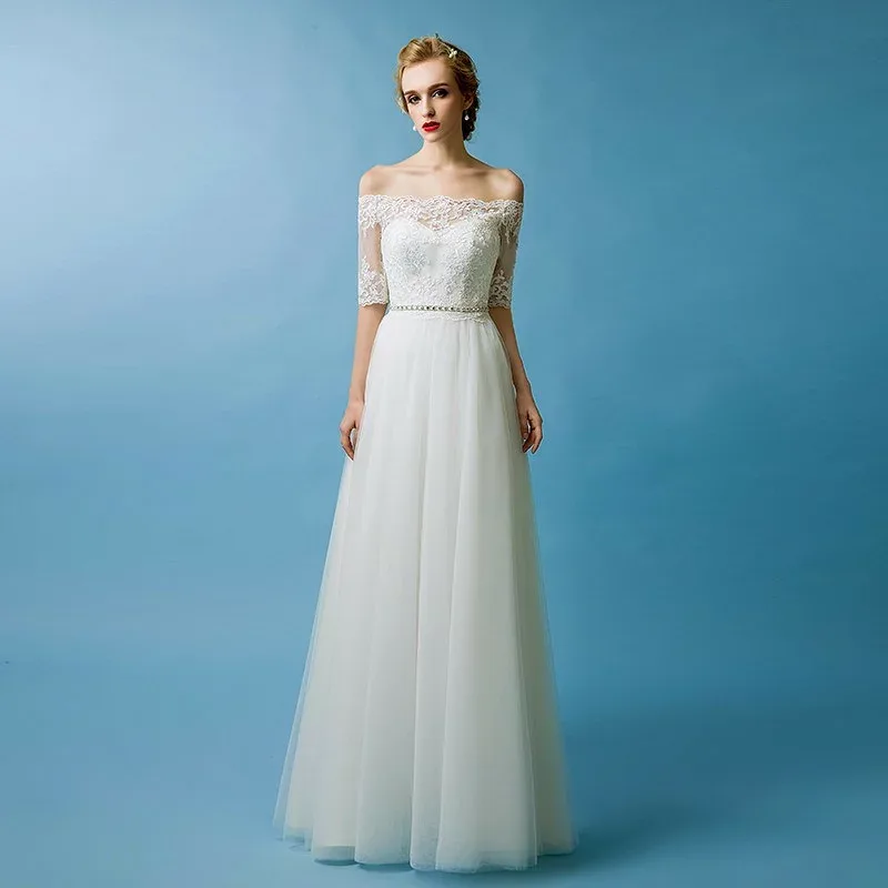 ウェディングドレス 結婚式 aライン ウエディングドレス 二次会 花嫁 パーティードレス 披露宴 ブライダル ロングドレス 演奏会 白 シンプルドレス 半袖 前撮り 後撮り フォトウェディング ウェディングフォト 挙式 海外挙式 お色直し ロケーションフォト 教会式 リゾート婚