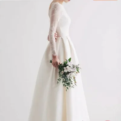 ウェディングドレス 花嫁 長袖 海外挙式 ブライダル ロングドレス ワンピース 結婚式 パーティードレス 二次会 Aラインドレス 前撮りフォーマルドレス イブニングドレス 後撮り 写真 イベント用 フォトウェディング 背中開き 露背 優雅感 オーダーメイド ウェディングフォト