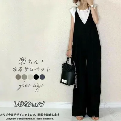 オールインワン レディース サロペット パンツ ワイドパンツ 春 夏 秋 ゆったり 体型カバー 女性 お呼ばれ 可愛い 無地 大きいサイズ おしゃれ カジュアル ナチュラル 着痩せ 春物 薄手