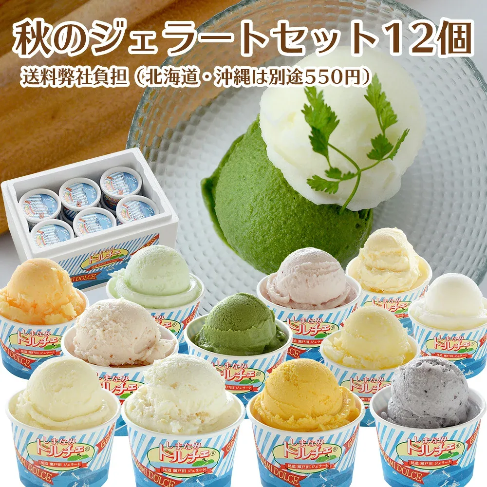 しまなみドルチェ人気ジェラート12種秋セット!送料弊社負担!(12個入り)