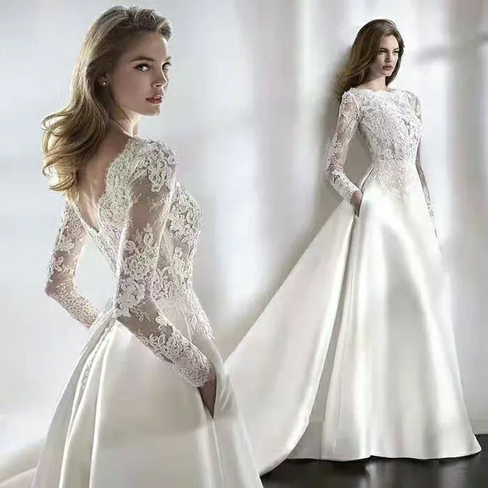 ウエディングドレス 二次会 ロングドレス 長袖 Aラインドレス 結婚式 ウェディングドレス 花嫁ドレス 演奏会 パーティードレス ブライダル お呼ばれ エンパイア ワンピース 大きいサイズ 披露宴 海外挙式 前撮り 白 wedding dress XXS XS S M L XL XXL XXXL