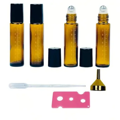 Tocarefor ロールオンボトル 10ml 4個 遮光瓶 ガラスボトル 目盛り付き アトマイザー アロマ保存容器 エッセンシャルオイル ロールオン瓶 液漏れ防止 携帯便利 精油小分け用 旅行用