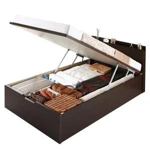 収納付きベッド シングルベッド セミダブルベッド 収納 収納付き 収納ベッド 大容量 収納ボックス 布団 敷き布団 薄型プレミアムポケットコイルマットレス付き 縦開き セミシングル 深さグランド 組立設置付
