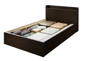 お客様組立 連結 棚・コンセント付すのこ収納ベッド ベッドフレームのみ Bタイプ セミダブル