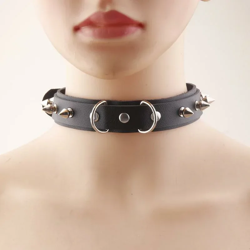 チョーカー 男女兼用 PUレザー 2連 スタッズ 鋲 ネックバンド 首輪 パンク風 ロック ゴシック レトロ 個性的 アクセサリー カジュアル