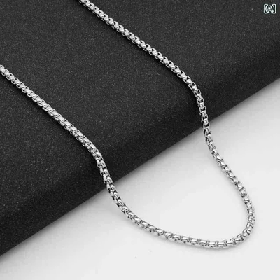 ネックレス メンズ レディース ステンレス 軽量 電気メッキ シルバー スクエア パール チェーン アクセサリー 夏 普段使い デート コー