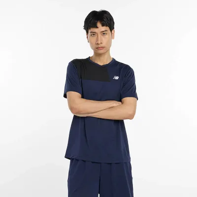 ニューバランス メンズ レディース Sport カラーブロックTシャツ アパレル トレーニング トップス 半袖 吸汗速乾 シンプル 運動 スポーツ ネイビー New Balance AMT53400
