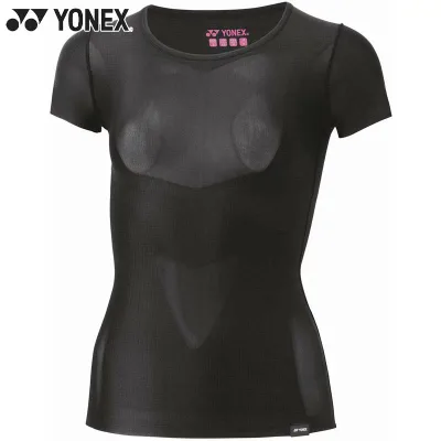 YONEX Women's U-neck Short Sleeve Shirt Badminton Wear Competition Functional Innerwear UV Protection Stretch Black Free Shipping YONEX STBA1512