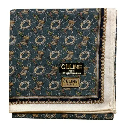 未使用 セリーヌ ハンカチ 48cm scarf スカーフ ブルー CELINE コットン 100% 綿 レディース メンズ 【中古】