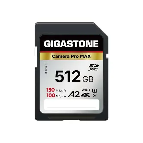 Gigastone SDカード 512GB, Camera Pro MAX, A2 4K U3 Class 10 SDXC 高速 4K UHD Full HD ビデオ, Canon Nikon Sony Pentax Kodak Olympus Panasonicなど デジタルカメラ 一眼レフ対応 ミニケース1個付