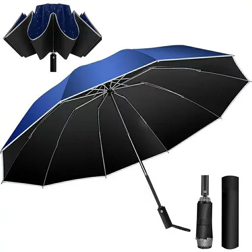 AULIFLOWER 62cm 大きめ 自動開閉 折りたたみ傘 晴雨兼用 日傘 UVカット UPF50+ 遮光 遮熱 耐風設計 反射テープ付き コンパクト収納 男女兼用 梅雨・通勤通学に ネイビー