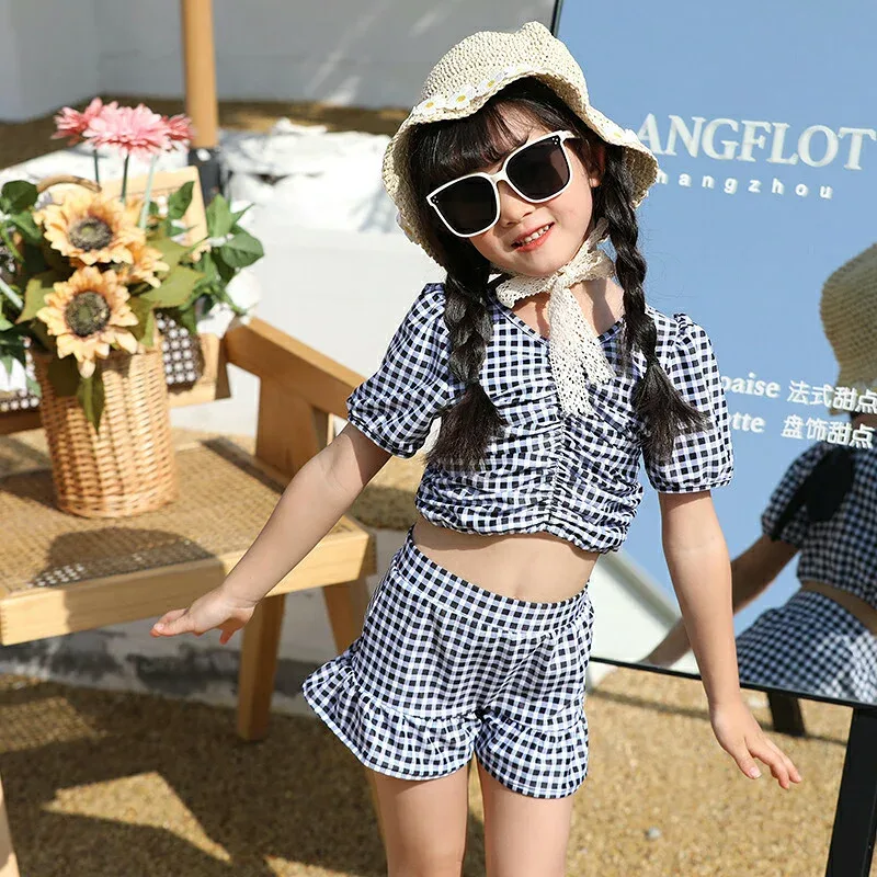 子供水着 キッズ水着 セパレート 女の子 子供 水着 チェック柄 3点セット ジュニア 水着 ガールズ こども用 可愛い水着 ギンガムチェック 帽子付き キッズ 水着 女の子 セパレート 子供用 スイムキャップ 100 110 120 130 140