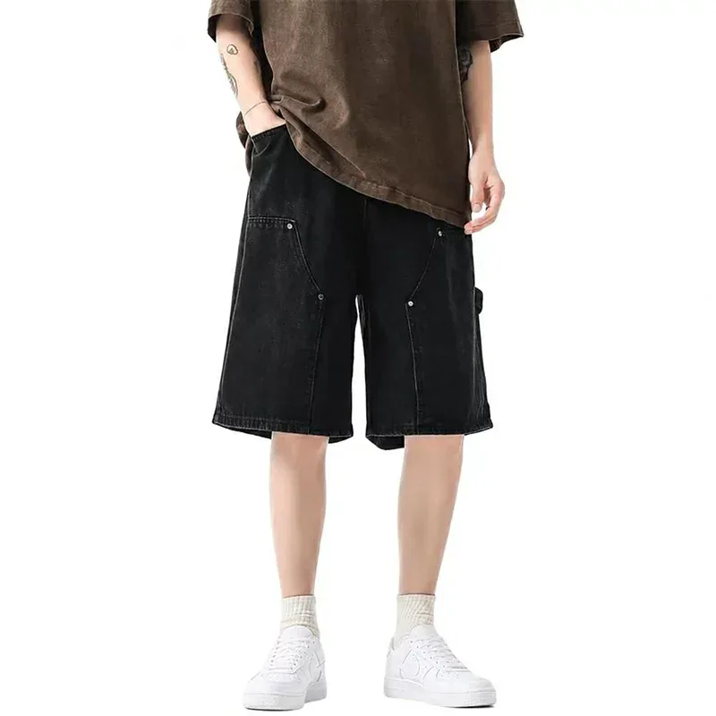 デニムハーフパンツ メンズ ジーンズ ショートパンツ ワイド ルーズ ストレート 五分丈 ウォッシュ加工 ペインターパンツ ワークパンツ アメカジ ストリート カジュアル 夏 薄手 通気性
