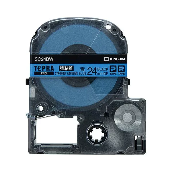 (まとめ) キングジム テプラ PRO テープカートリッジ 強粘着 24mm 青/黒文字 SC24BW 1個 【×4セット】