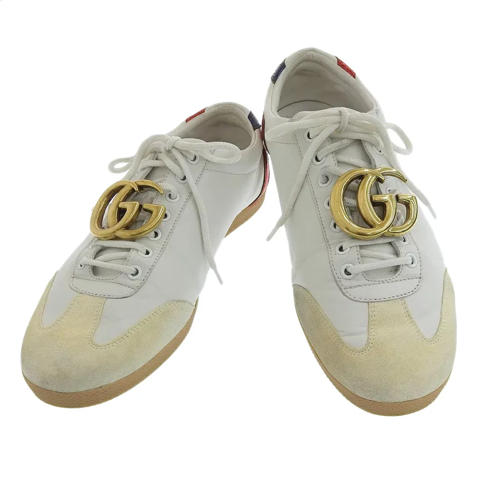【8/1 P2倍】【大幅値下げ!】 グッチ GUCCI GGロゴ金具 GGマーモント スニーカー 8 1/2 C 白 437487 【中古】
