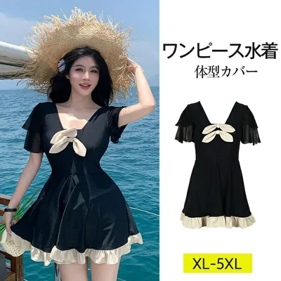 ワンピース 大きいサイズ 水着 レディース ワンピース 体型カバー XL~5XL ぽっちゃり パッド付き 蝶結び きれい リボン結び ファッシ