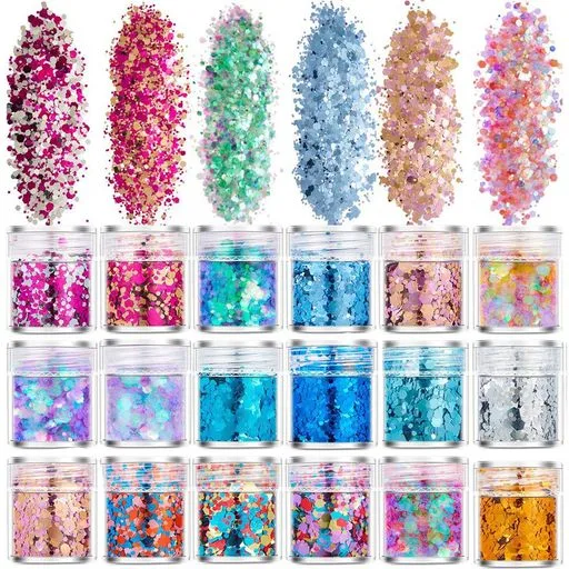 ネイル グリッター 18個セット キラキラ ラメグリッター ホログラム ネイルパーツ ネイルアート レジン 封入パーツ 顔/ボディ メイク ハロウィン/クリスマス/パーティ (18個セット)