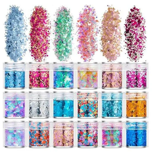 GOODCHI ラメホログラム 18色セット キラキラ ネイルパーツ ネイルアート 容器付き グリッター ラメグリッター ラメパウダー レジン封入パーツ ハロウィン クリスマス パーティ メイク用品