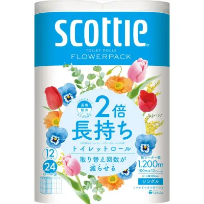 【10%OFFクーポン!10/27(火)9:59まで】Shoplimart# スコッティ フラワー2倍長持ち 12ロール シングル 日用品