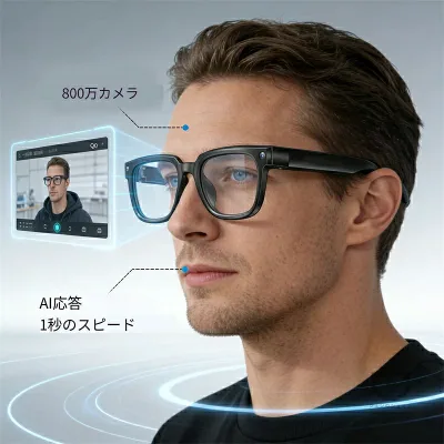 送料無料 2026 新作 AI スマートグラス 800 万画素カメラ 高画質撮影 多言語 AI 翻訳機能 音声通話 動画視聴 音楽再生 3D サラウンドサウンド おしゃれ ファッション ウェアラブルデバイス プレゼント