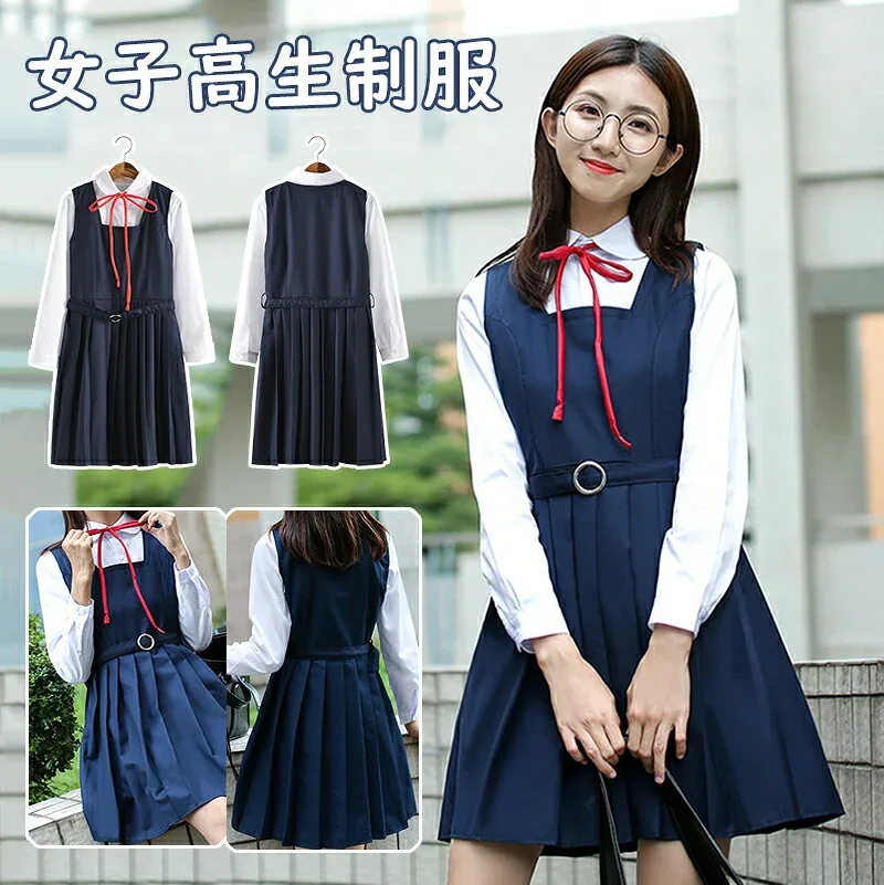 女子高生 半袖 長袖 制服 リボン スカート JK 学生 ワンピース レディース ネイビー人気 スクール ハロウィン コスプレ ファッション 学生服 cos コス ジャケット 卒業式スーツ 大きいサイズ