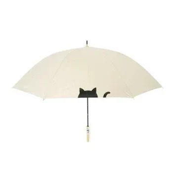 三国 グラスファイバー骨 裏黒コーティング晴雨兼用長傘 傘と猫 ベージュ S1517415【送料無料】