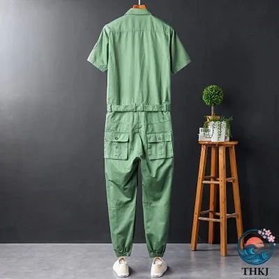 【全品5%ポイント】夏用作業つなぎ 半袖ジャンプスーツ ミリタリースタイル 男女兼用 オーバーオール