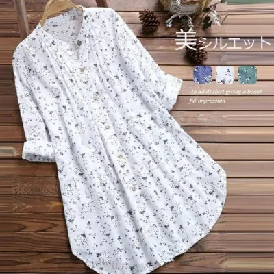 チュニック レディース ロングシャツ ブラウス 長袖 シャツ トップス 花柄シャツ 花柄 春 夏 シャツブラ 羽織り ロング丈