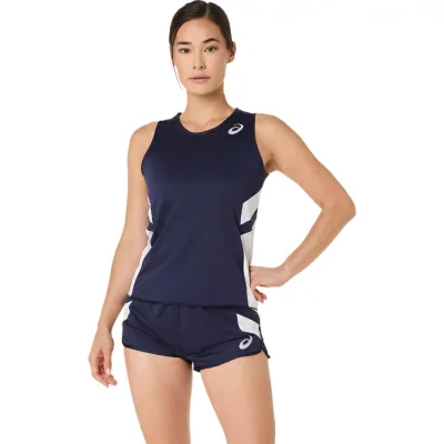 asics アシックス ウィメンズランニングシャツ ネイビー M 2092A556 400 | スポーツ用品 トップス ランニングウェア ウェア ウエア ランニングシャツ 陸上競技 ユニフォーム ノースリーブ ウィメンズ レディース 女性用 ジョギング マラソン 吸汗速乾性