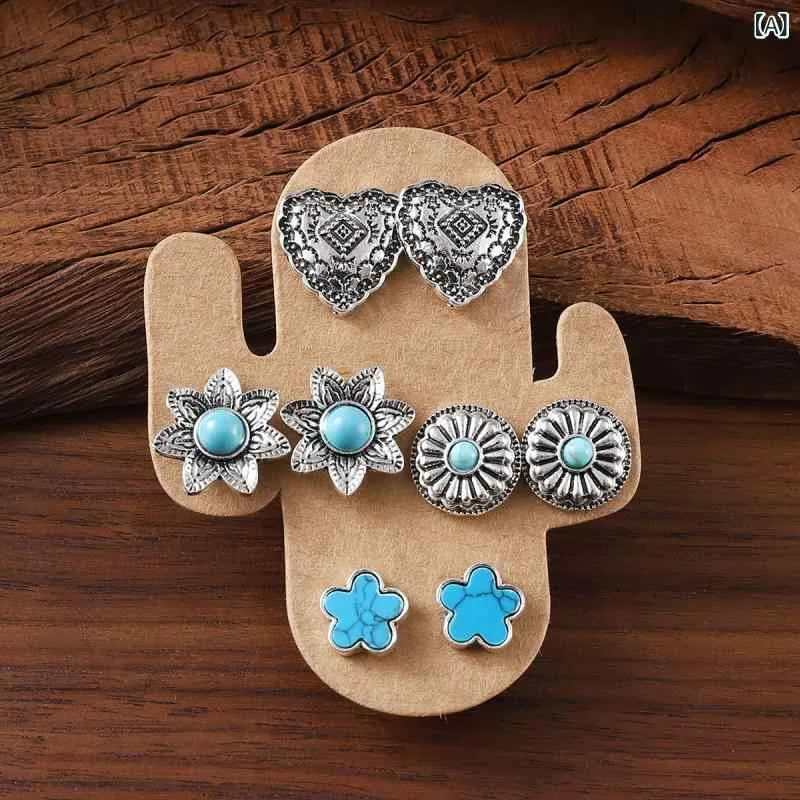 ピアス レディース アクセサリー セット 西部劇 ウエスタンモチーフ カウボーイ 馬蹄 蹄鉄 花柄 仙人掌 サボテン ハート デニムブルー カジュアル スタイル かっこいい おしゃれ ファッション雑貨 デイリー コーディネート 個性的 ギフト向け プレ