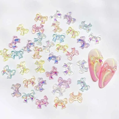 ネイルパーツ レディース ネイルアート デコレーション パーツ 3D 立体 リボン 結び目 蝶々 DIY 装飾 デコ用 レジン アクセサリー 透明 キラキラ グラデーション 色彩 華やか かわいい セルフネイル ジェルネイル ハンドメイド クラフト 材料