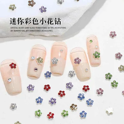 ネイルパーツ レディース ネイルアート 五弁花 フラワー 3D 立体感 ラインストーン キラキラ デコパーツ 飾り付け メタル合金素材 花柄 ジェルネイル セルフネイル ハンドメイド アクセサリーパーツ 輝き 豪華 高級感 爪装飾 ミニサイズ 彩色 マル