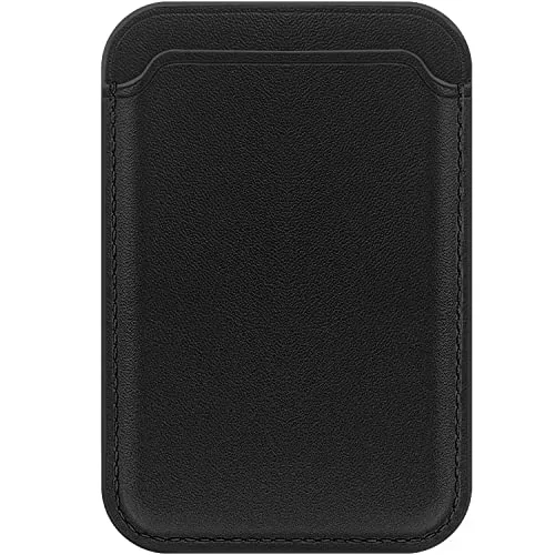 Magsafeウォレットレザーカードホルダー:iPhone 12/13/14 Mini/Plus/Pro/Max対応、RFIDとMagSafeマグネット付き (黒)
