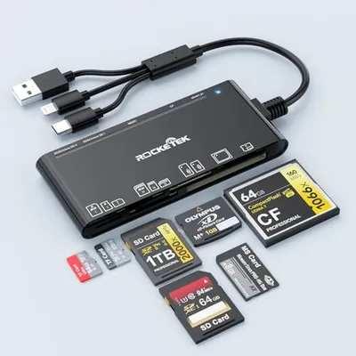 USB-C/Lightning/USB-A カードリーダー 7in1 SD/TF(Micro SD)/MS/XD/CF カードリーダーアダプター OTG対応 即插即用 高速転送 高精細写真動画/音声ファイル/4Kビデオ 設定不要 iPhone/iPad/iMac/Samsung/XPS 17/Windows11/Android