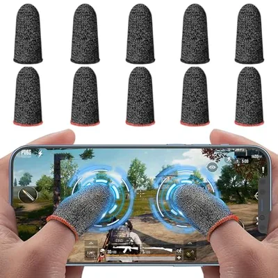 指サックゲーム用 スマホ 指サック 28針 超高感度 超薄銀繊維 手汗対策 指カバー 全指対応 誤触減少 良好な弾力性 滑り止め 汗を吸収して消臭 (10個(ブラック+レッド))