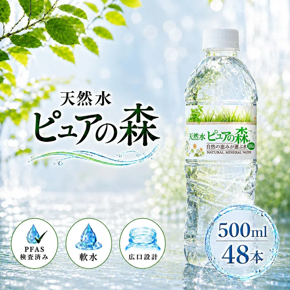 【 限定特価 】国産 ミネラルウォーター ピュアの森 水 500ml 24本 2箱【 計48本 】 軟水 ファスティング 水断食 断食 【 楽天グルメ大賞2020受賞 】【 送料無料 】 硝酸態窒素 亜硝酸態窒素 PFOS PFOA PFAS 検出限界以下