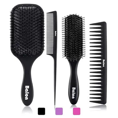 【中古】【輸入品・未使用】Balon 4本 パドルヘアブラシ 濡れた髪また 乾いた髪にブラシと毛 櫛 セット 偉大なもつれ解除 長く太い細い縮れ自然な髪 用 これ以上 もつれヘア