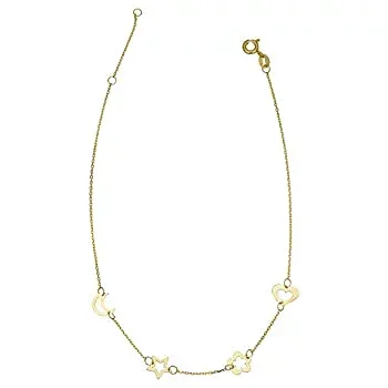 【中古】【輸入品・未使用】Kooljewelry 14K イエローゴールド ムーン スター フラワー ハート アンクル ブレスレット (9または10インチに調整可能)