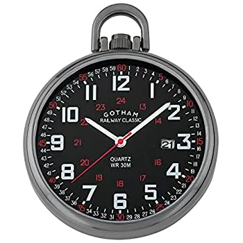 【中古】【輸入品・未使用】Gotham メンズ ガンメッキ ステンレススチール アナログ クォーツ 日付 鉄道スタイル 懐中時計 # GWC14107BBK