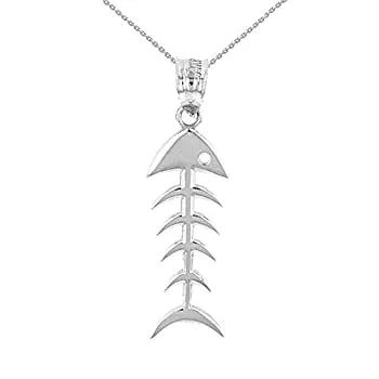 【中古】【輸入品・未使用】925スターリングシルバーFishbone Fish Bonesスケルトンペンダントネックレス シルバー