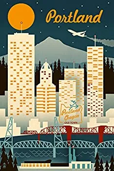 【中古】【輸入品・未使用】Portland, Oregon - Retro Skyline (24x36 Giclee Gallery Print, Wall Decor Travel Poster) by Lantern Press