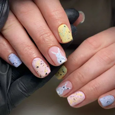 ネイルチップ レディース かわいい イースター デザイン つけ爪 短い スクエア ショート 付け爪 ピンク系 卵殻 うさぎ柄 磨砂 マット仕上げ おしゃれ ジェルネイル風 ネイルアート ファッション小物 貼るだけ セルフネイル 簡単装着 パーティー イベ