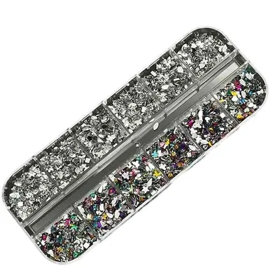 ネイルパーツ ネイルアート アクセサリー 小さめ ビジュー 12種セット 異形 平底 ジェルネイル デコレーション 飾り付け パーツ ストーン ホワイト カラー ミックス オーロラ 輝き プロ仕様 ネイルサロン セルフネイル ネイル