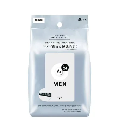 AG24メン メンズシート フェイス&ボディ 無香性 30枚入り / ファイントゥデイ 体臭対策 シートタイプ ワキ 汗 男性用