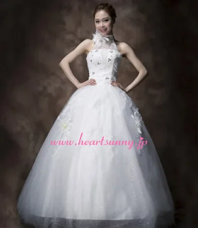 ウェディングドレス プリンセス☆E171☆花飾り透明レースホルターネック ビーズ&ストーン 編み上げ☆HeartSunny【RCP】サイズオーダーメイド/結婚式/披露宴/二次会/大きい/小さい/ロングウエディングドレス/パーティードレス/ブライダル/花嫁/格安/激安