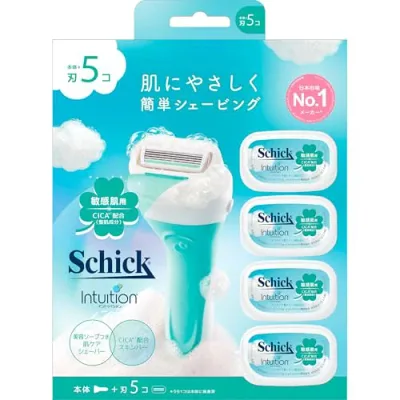 Schick(シック) イントゥイション 敏感肌用 コンボパック ホルダー(刃付き+替刃4コ入) 女性用 カミソリ グリーン