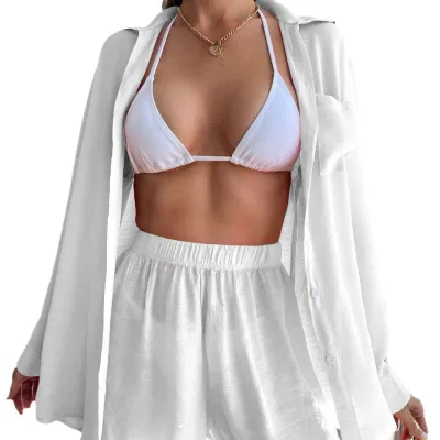 水着カバーアップ レディース セクシー ゆったり ビーチ リゾート プール UVカット ラッシュガード 半袖 カジュアル セットアップ スイムウェア 綿素材 春夏