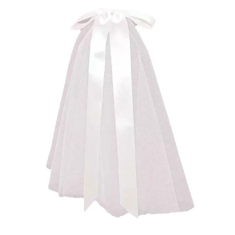 ベール 新婦 蝶結び ショート フレンチ 白 チュール ダブルレイヤー 結婚登録 求婚 撮影 かわいい おしゃれ シンプル ヘアアクセサリー